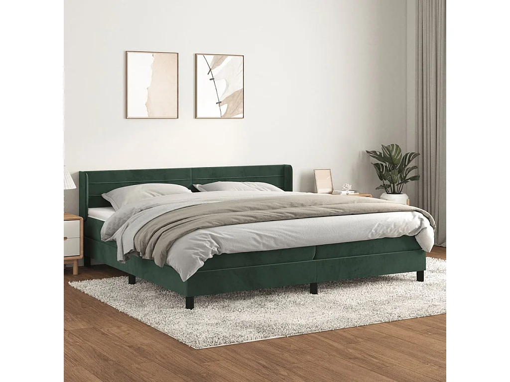 Lit à sommier tapissier et matelas Vert foncé 200x200cm Velours