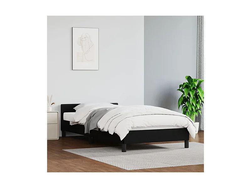 Estrutura cama c/ cabeceira 90x200 cm couro artificial preto