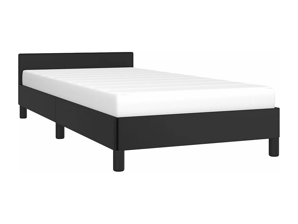 Estructura de cama con cabecero cuero sintético negro 90x200 cm
