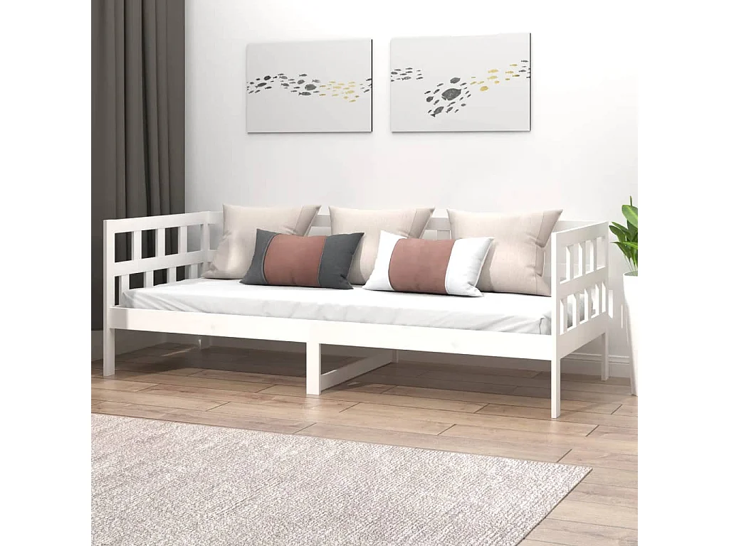 Lit de jour blanc bois de pin massif 90x200 cm