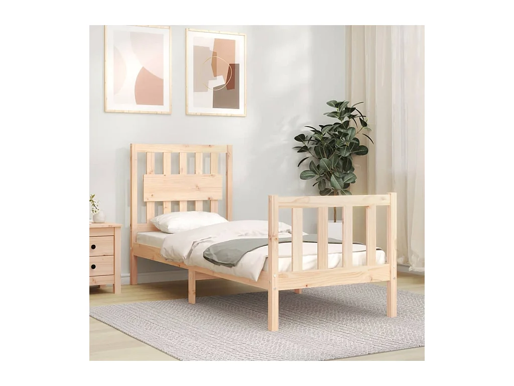 Cadre de lit avec tête de lit petit simple bois massif