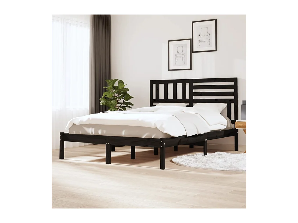 Estrutura de cama 140x190 cm madeira de pinho maciça preto