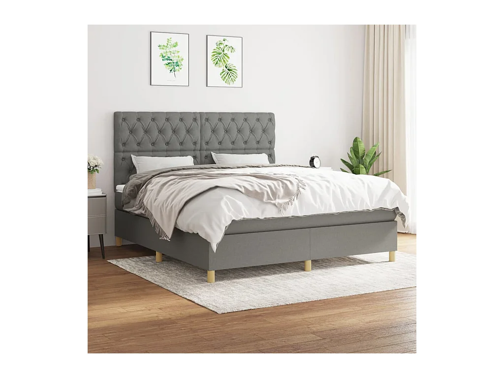 Boxspring met matras stof donkergrijs 160x200 cm