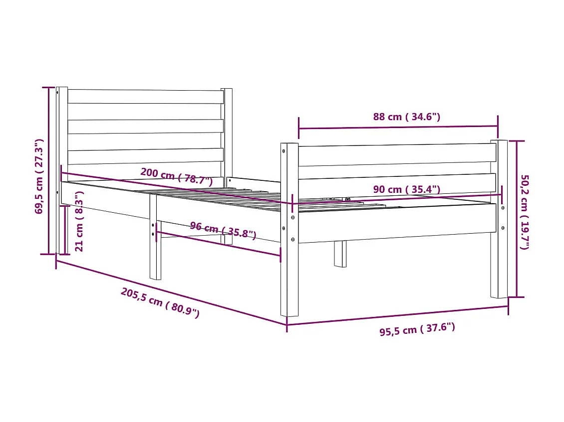 Estructura de cama madera maciza blanco 90x200 cm