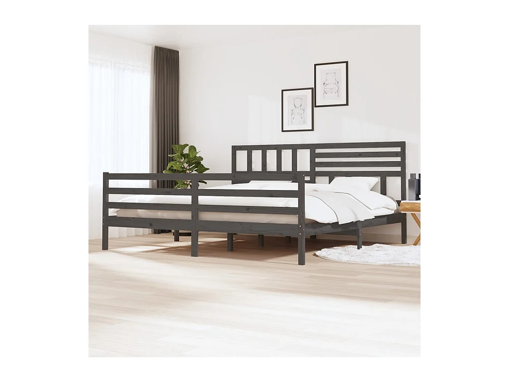 Bedframe massief hout grijs 200x200 cm