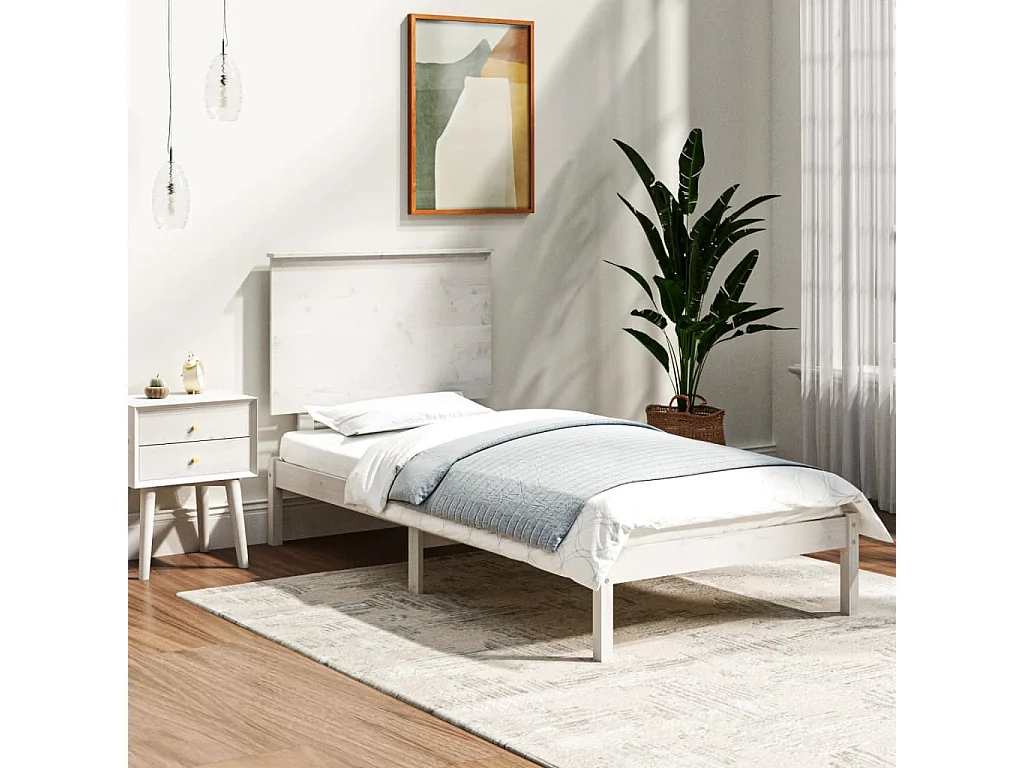 Estructura de cama individual madera maciza blanco 90x190 cm