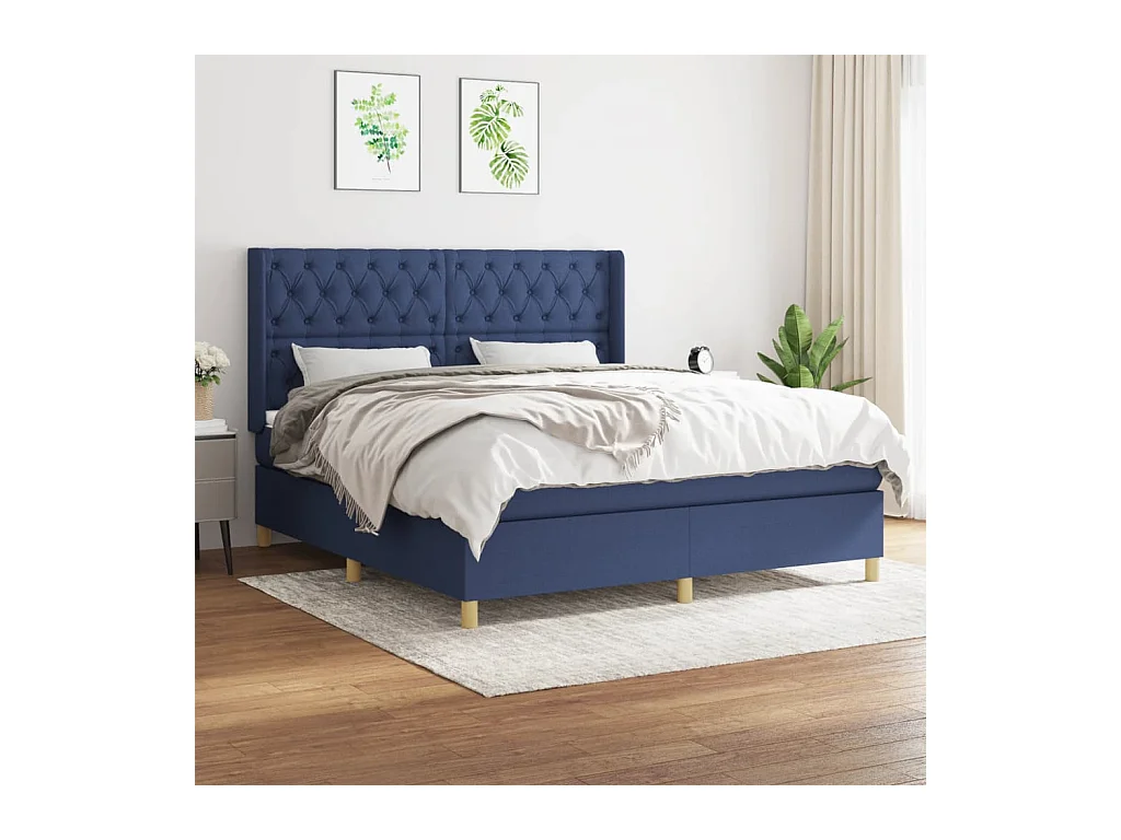 Boxspring met matras stof blauw 160x200 cm