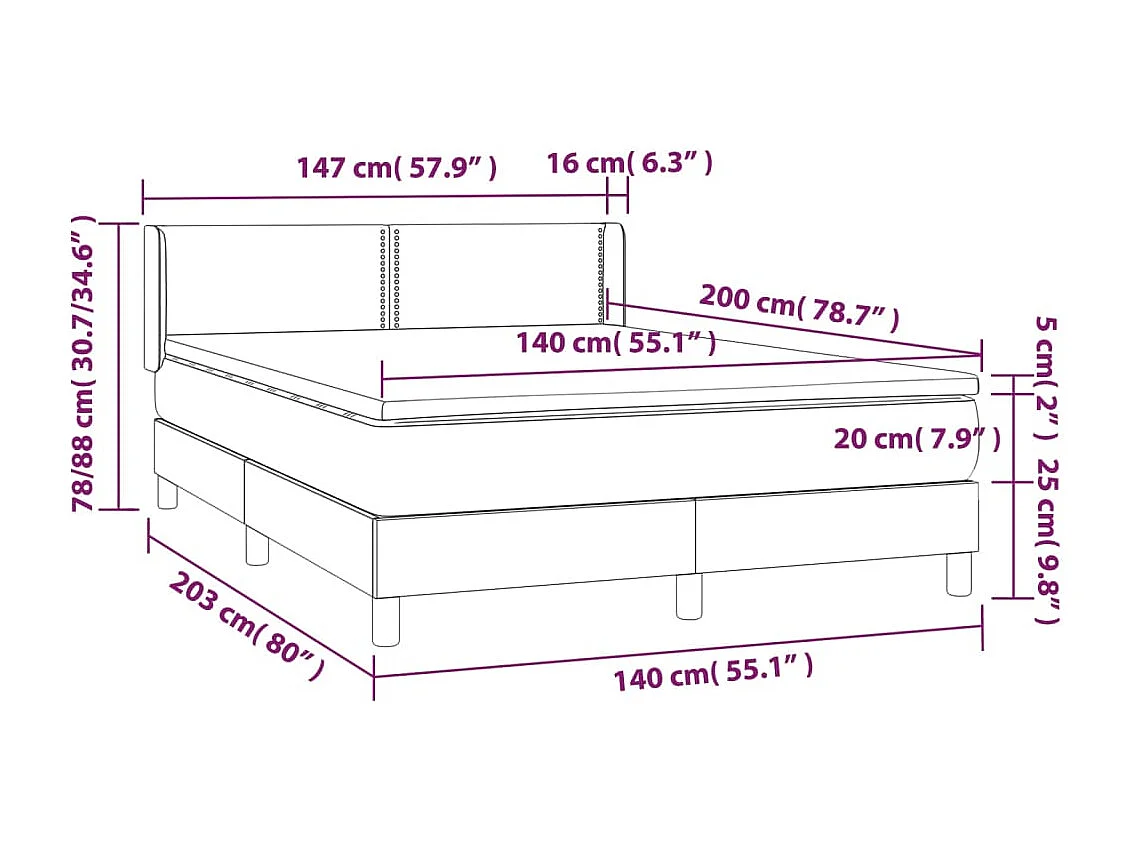 Lit à sommier tapissier avec matelas Marron foncé 140x200 cm