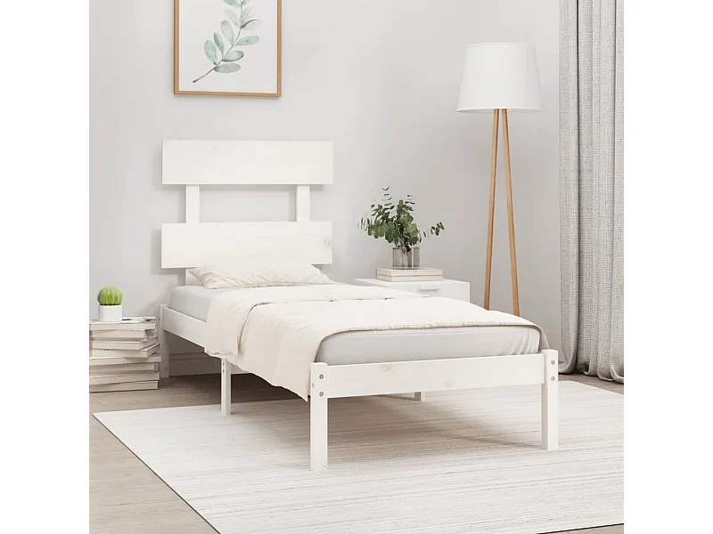 Estrutura cama de solteiro 90x190 cm madeira maciça branco