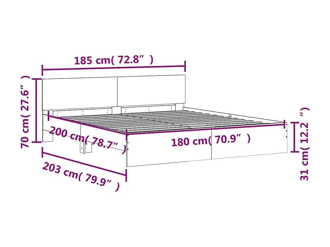 Estrutura de cama com cabeceira 180x200 cm cinzento cimento