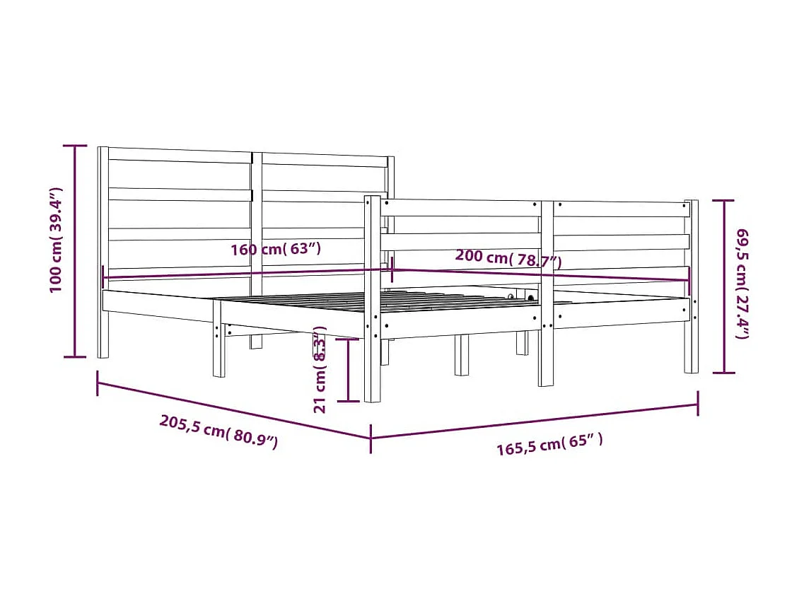 Estrutura de cama 160x200 cm madeira de pinho maciça branco