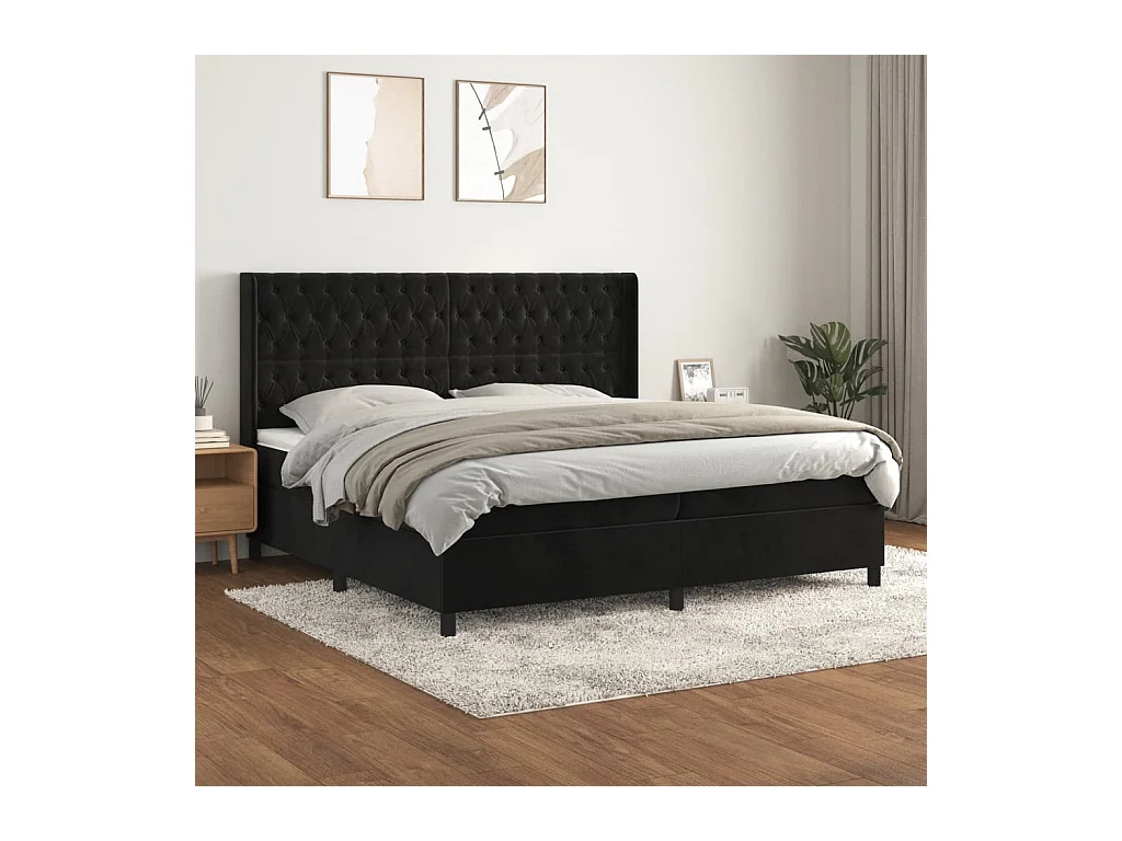 Lit à sommier tapissier et matelas Noir 200x200 cm Velours