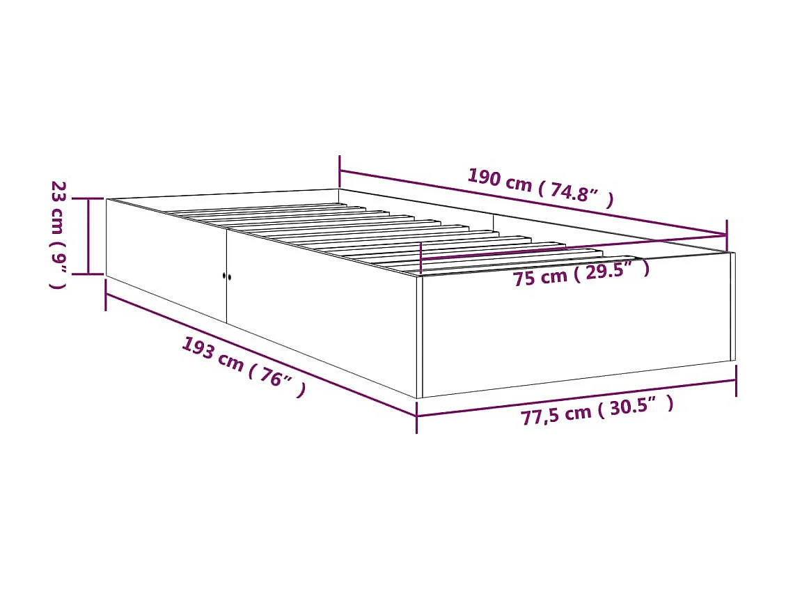 Cadre de lit bois massif 75x190 cm petit simple