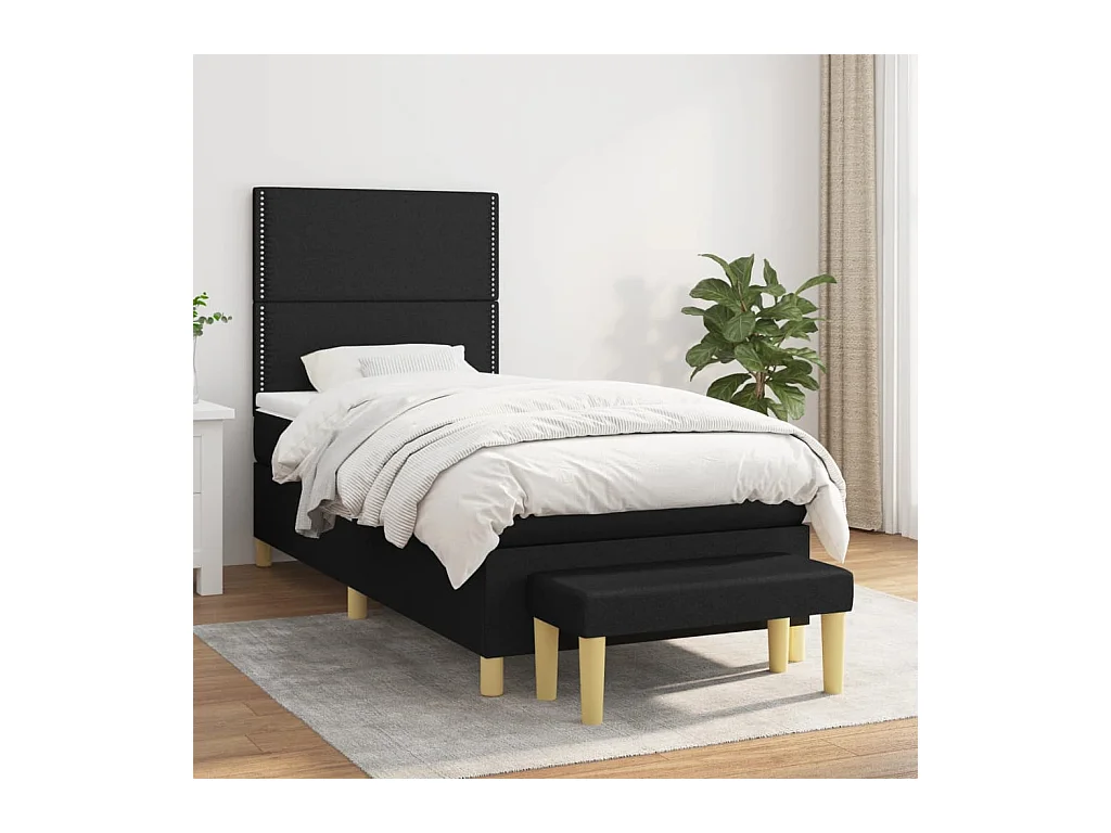 Cama box spring con colchón tela negro 90x190 cm