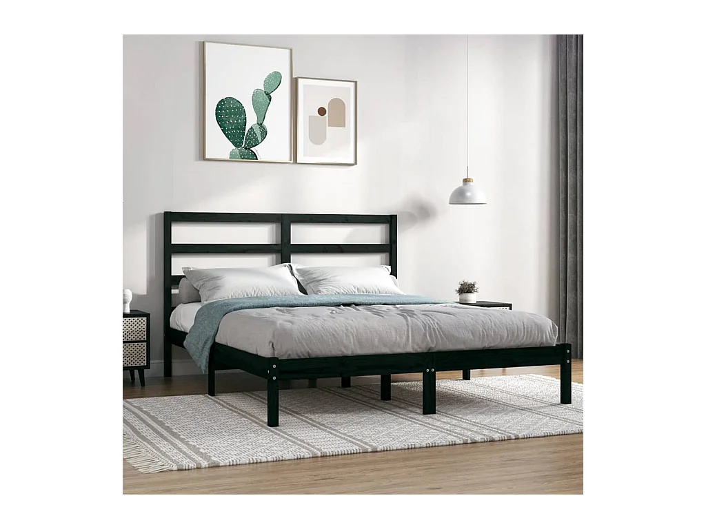 Bedframe massief grenenhout zwart 140x190 cm