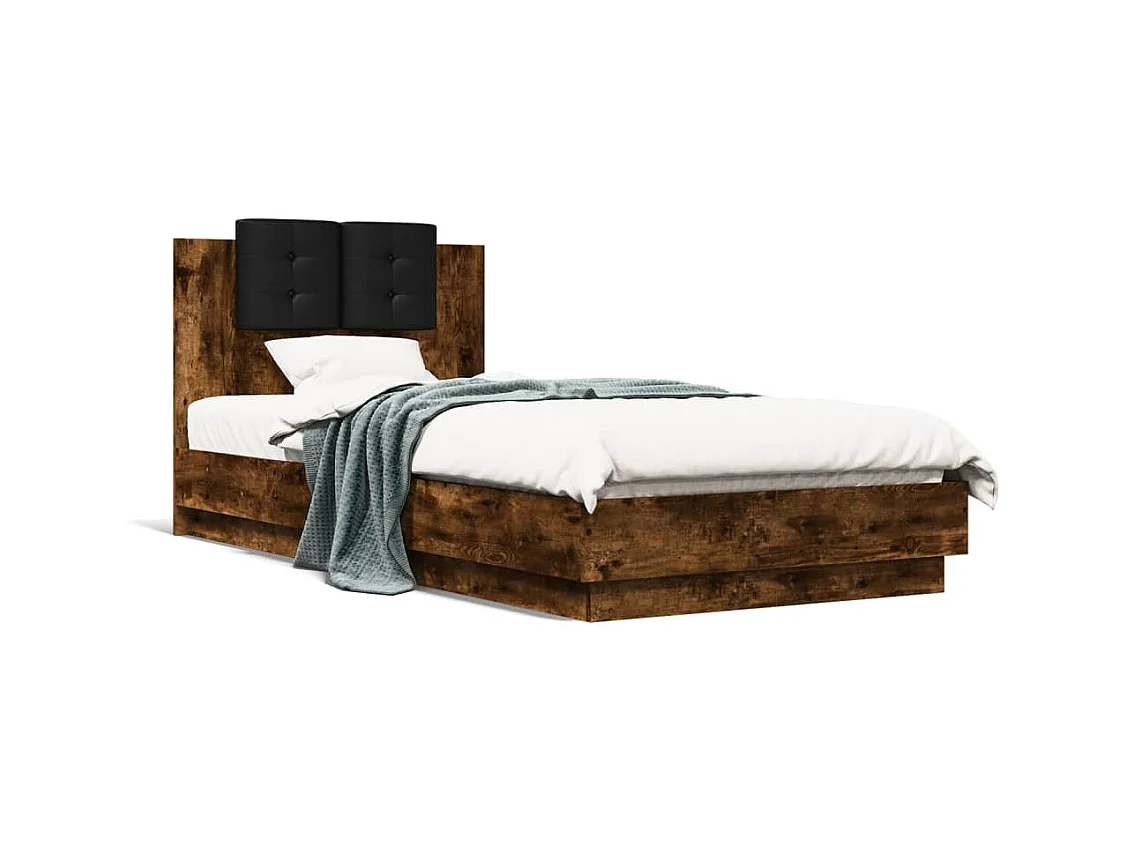 Bedframe met hoofdbord en LED gerookt eikenkleurig 90x200 cm