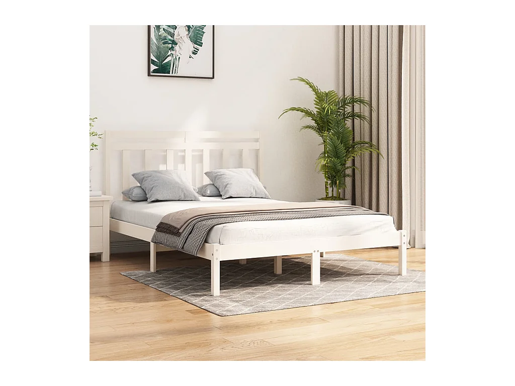 Estructura de cama doble madera maciza blanca 135x190 cm