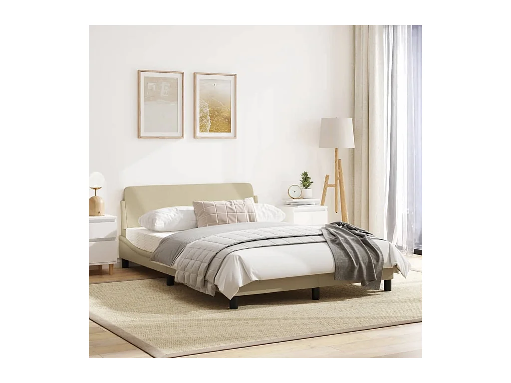 Estructura de cama con cabecero de tela color crema 120x200 cm