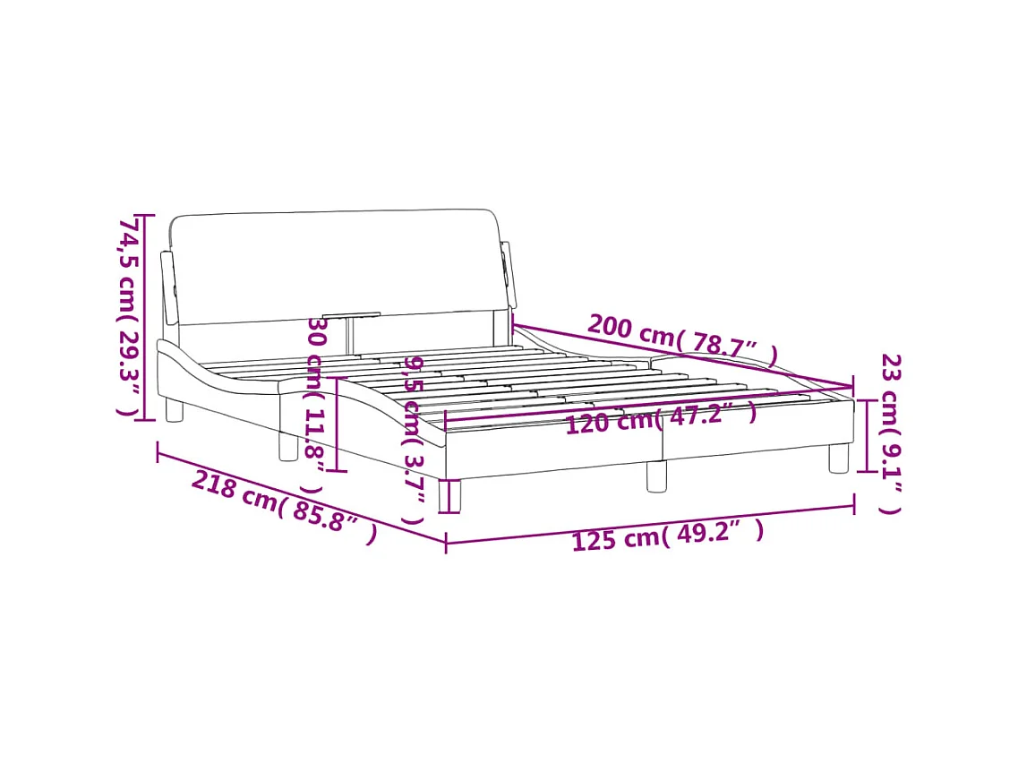 Estructura de cama con cabecero de tela color crema 120x200 cm