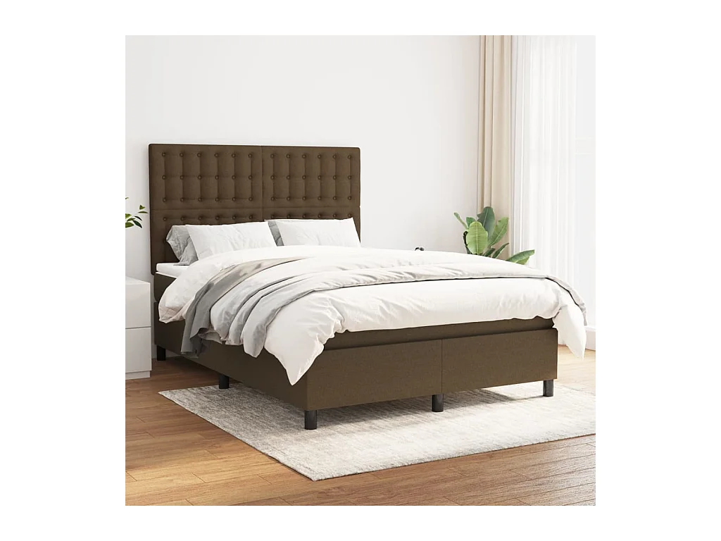 Boxspring met matras stof donkerbruin 140x190 cm
