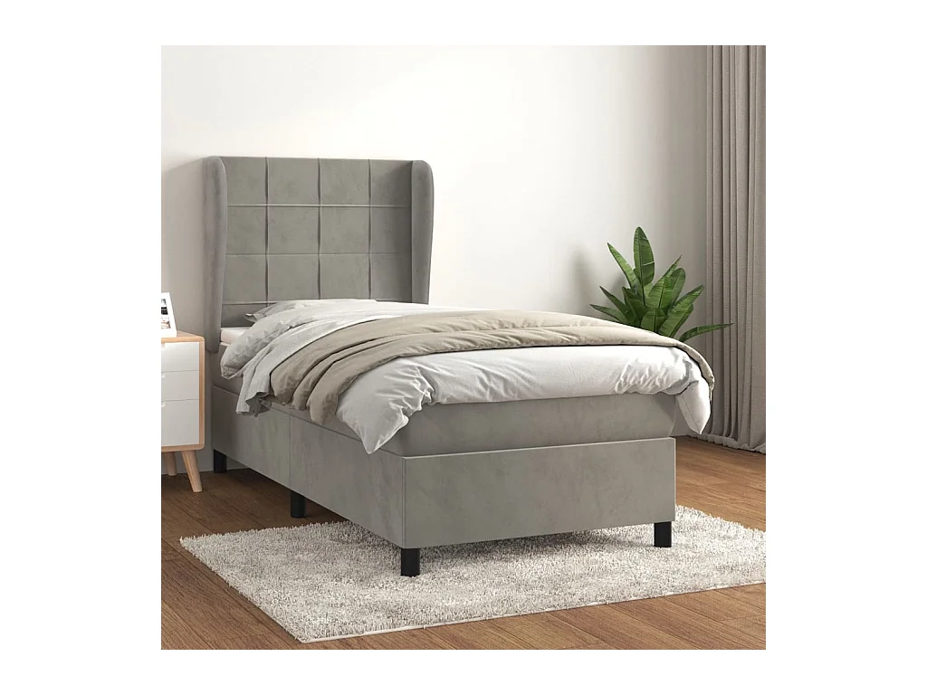 Boxspring met matras fluweel lichtgrijs 90x190 cm