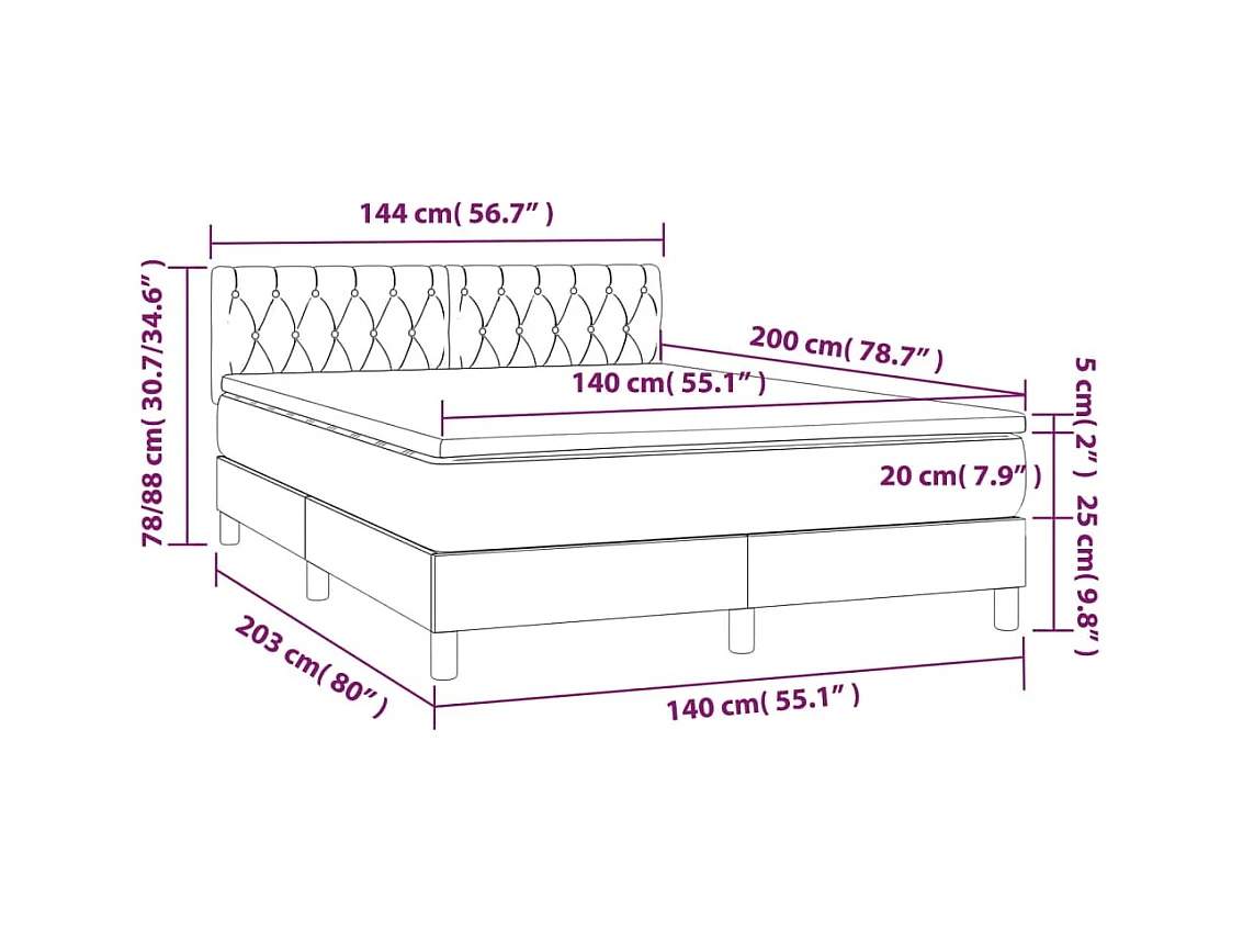 Lit à sommier tapissier avec matelas Crème 140x200 cm Tissu