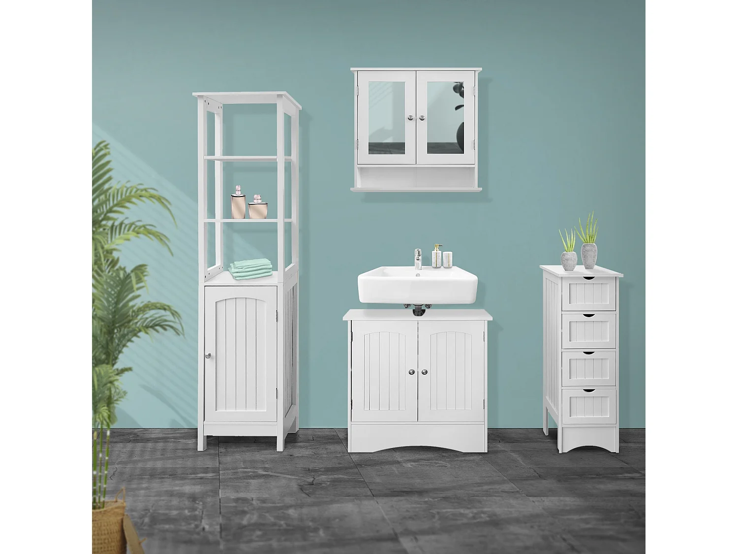 Armario de baño MDF blanco estante alto 40x160x32 cm ML-DESIGN