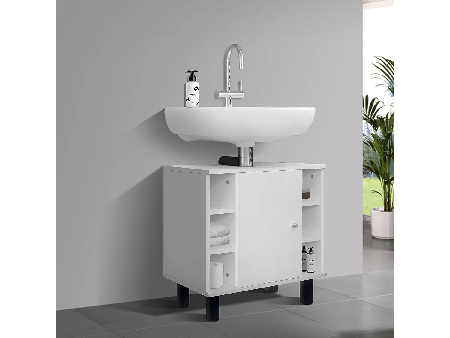 Armario bajo lavabo blanco 1 puerta 6 estantes 60x54x32 cm ML-DESIGN