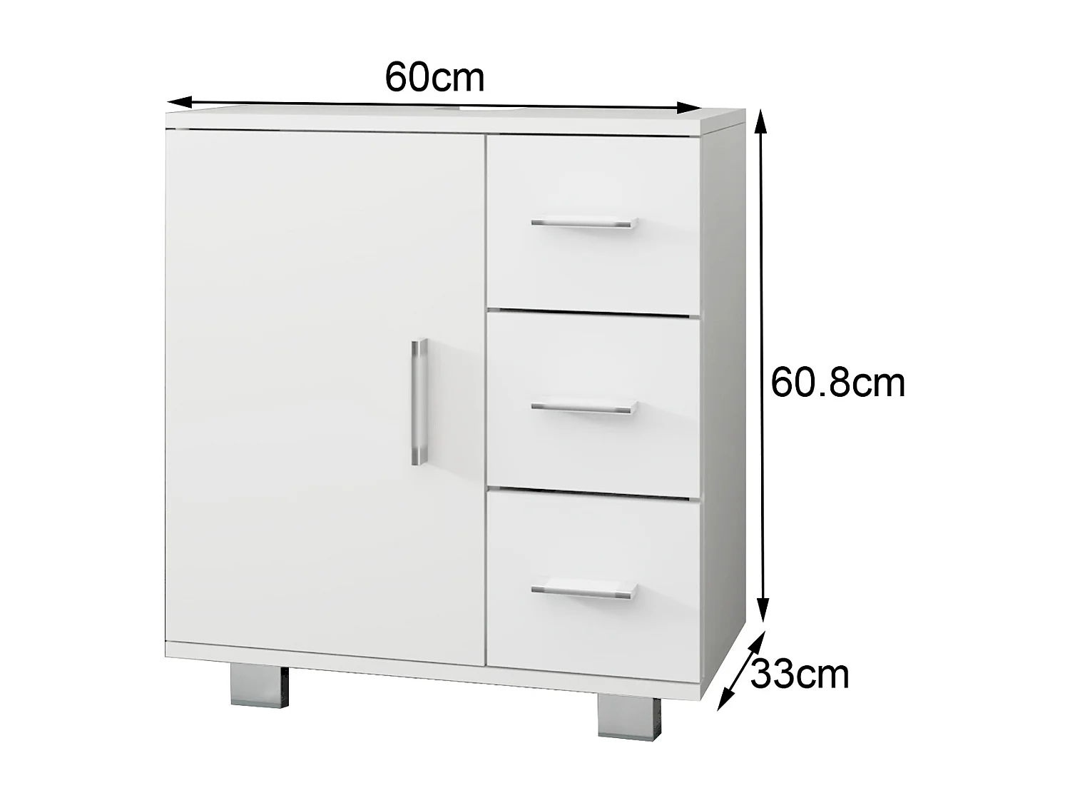 Meuble sous lavabo blanc 1 porte 2 étagères 3 tiroirs MDF mélamine ML-DESIGN