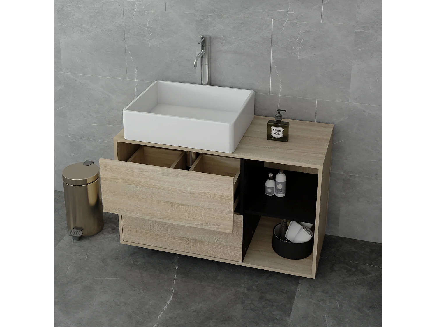 Mueble de baño con 2 cajones MDF marrón/negro ML-DESIGN