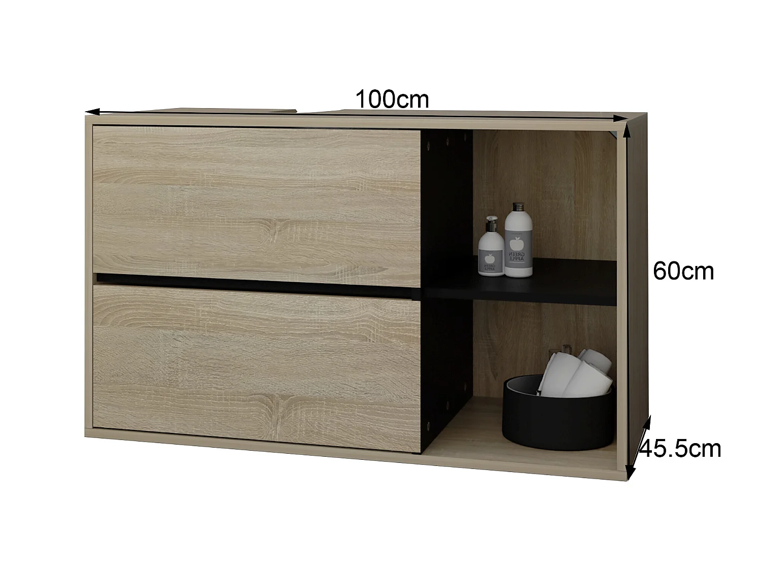 Mueble de baño con 2 cajones MDF marrón/negro ML-DESIGN