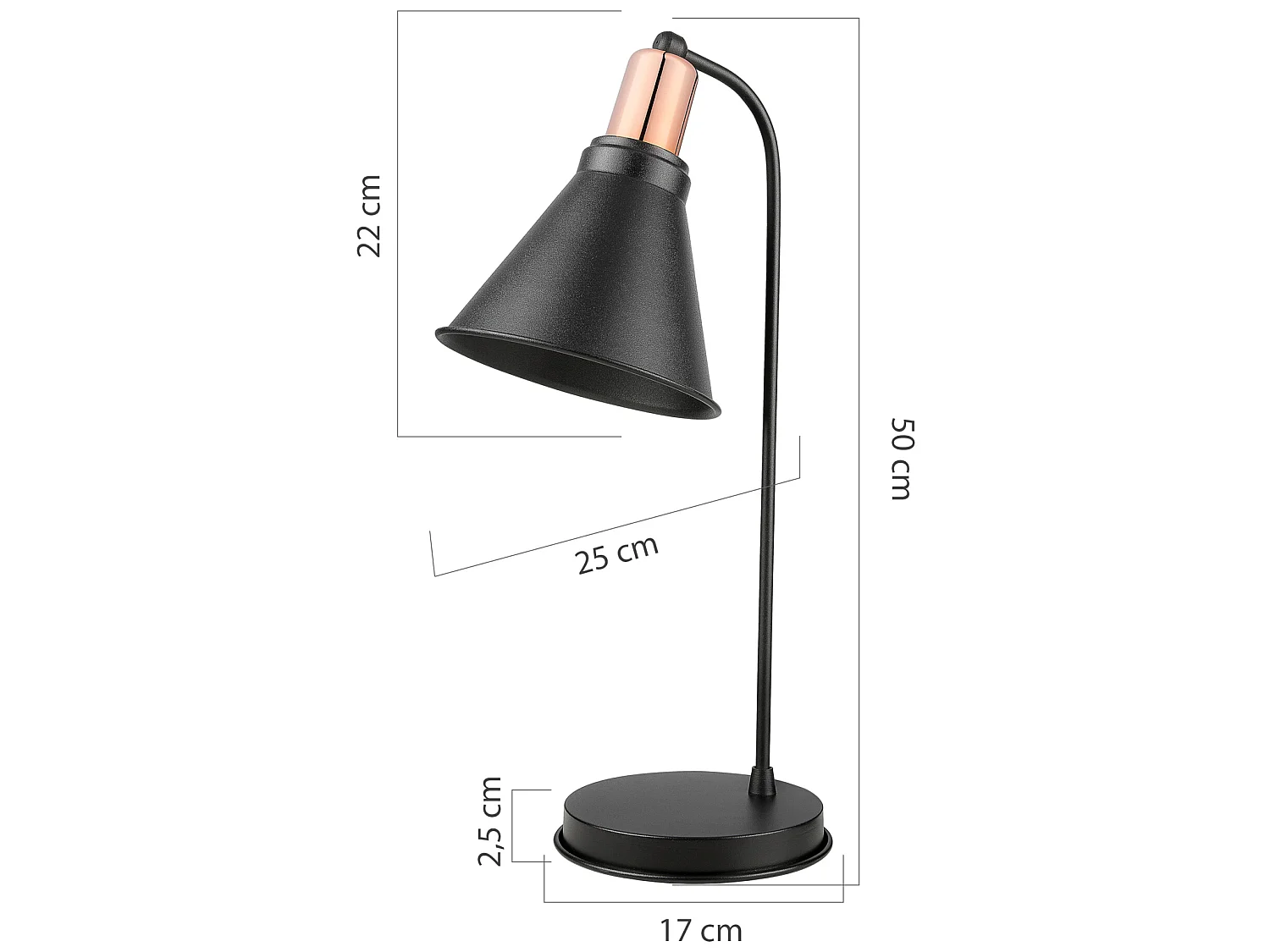 Lampe de bureau Bath en métal 50 cm E27 noir/ cuivre [lux.pro]