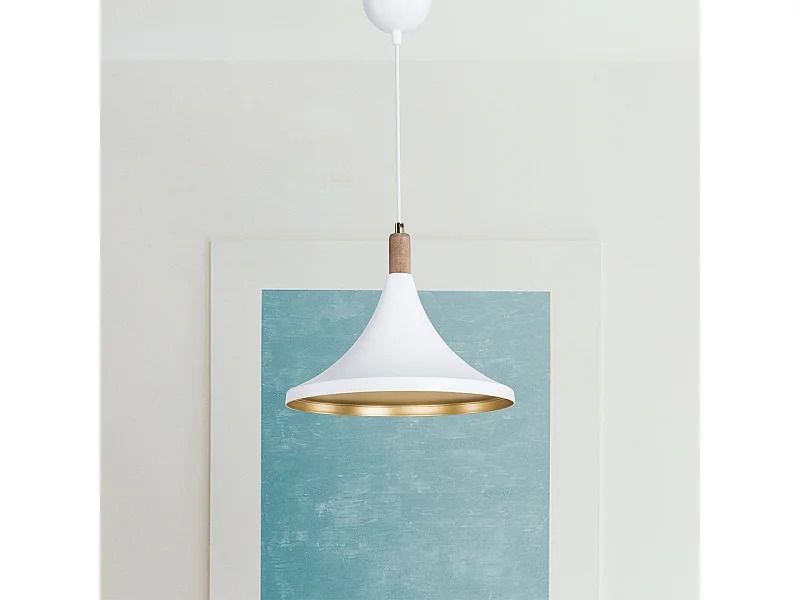 Suspension Hastings en plastique hauteur 80 cm E27 blanc / doré [lux.pro]