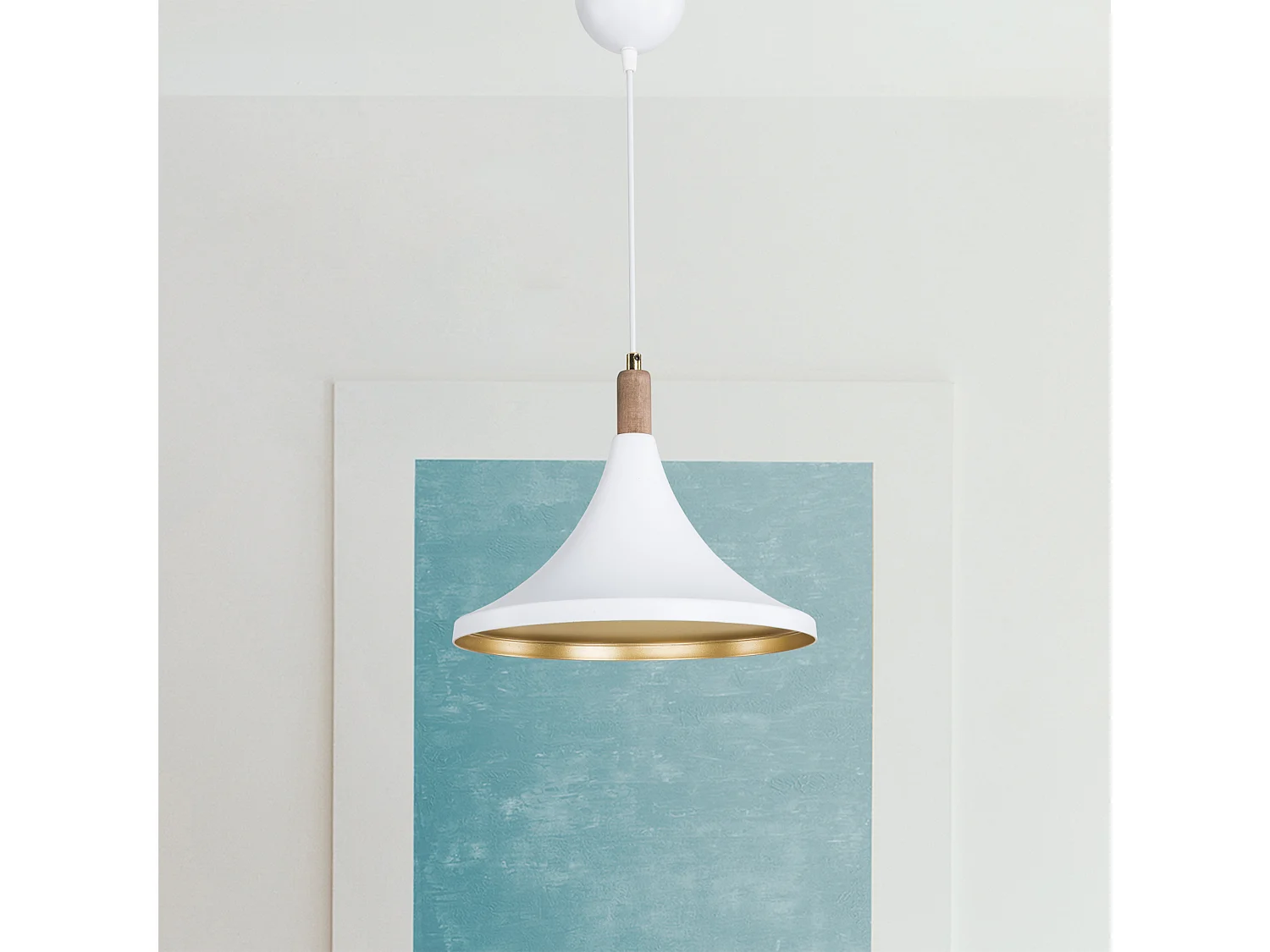 Suspension Hastings en plastique hauteur 80 cm E27 blanc / doré [lux.pro]