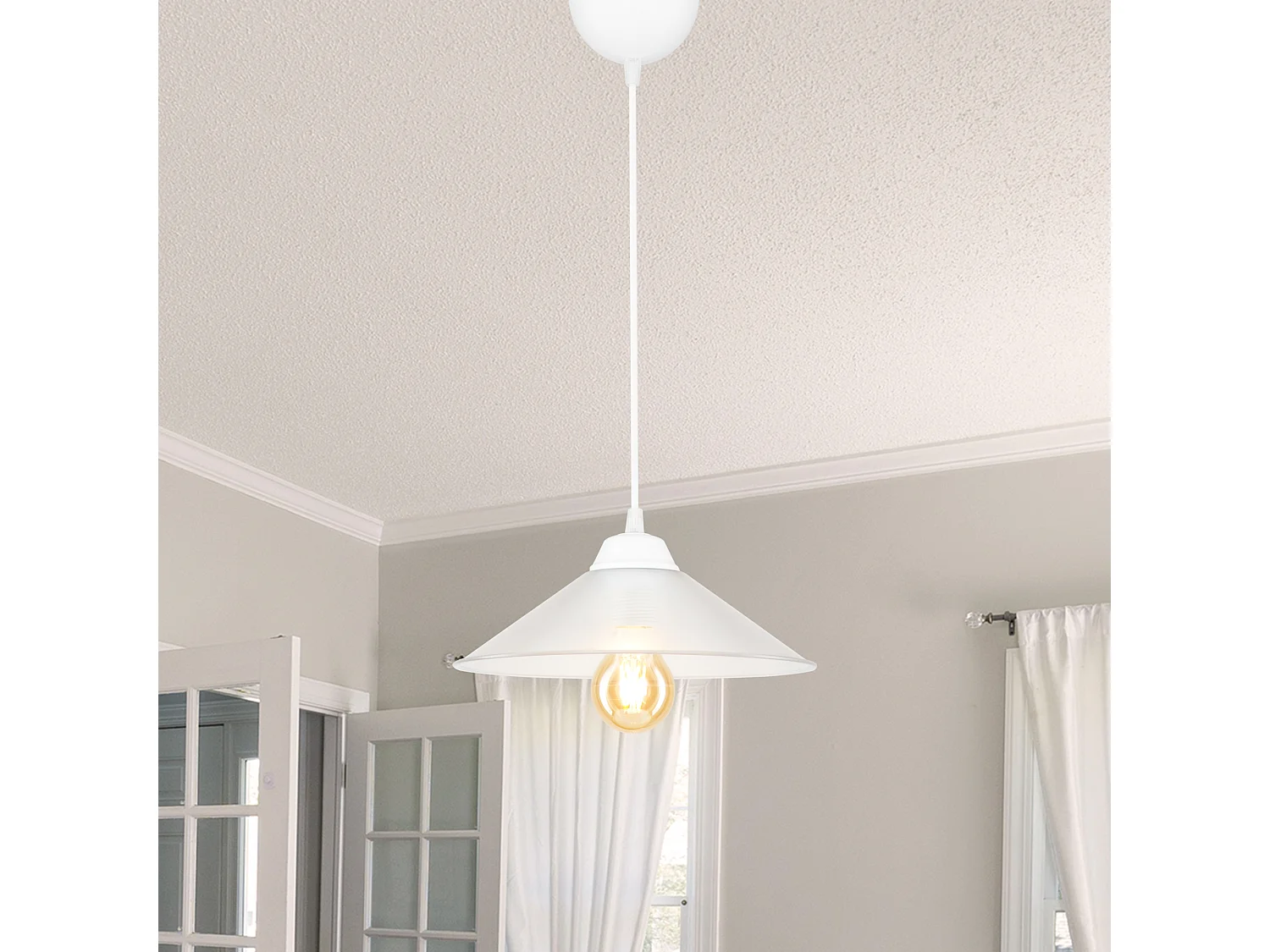 Suspension Hereford en plastique hauteur 48 cm E27 blanc / transparent [lux.pro]