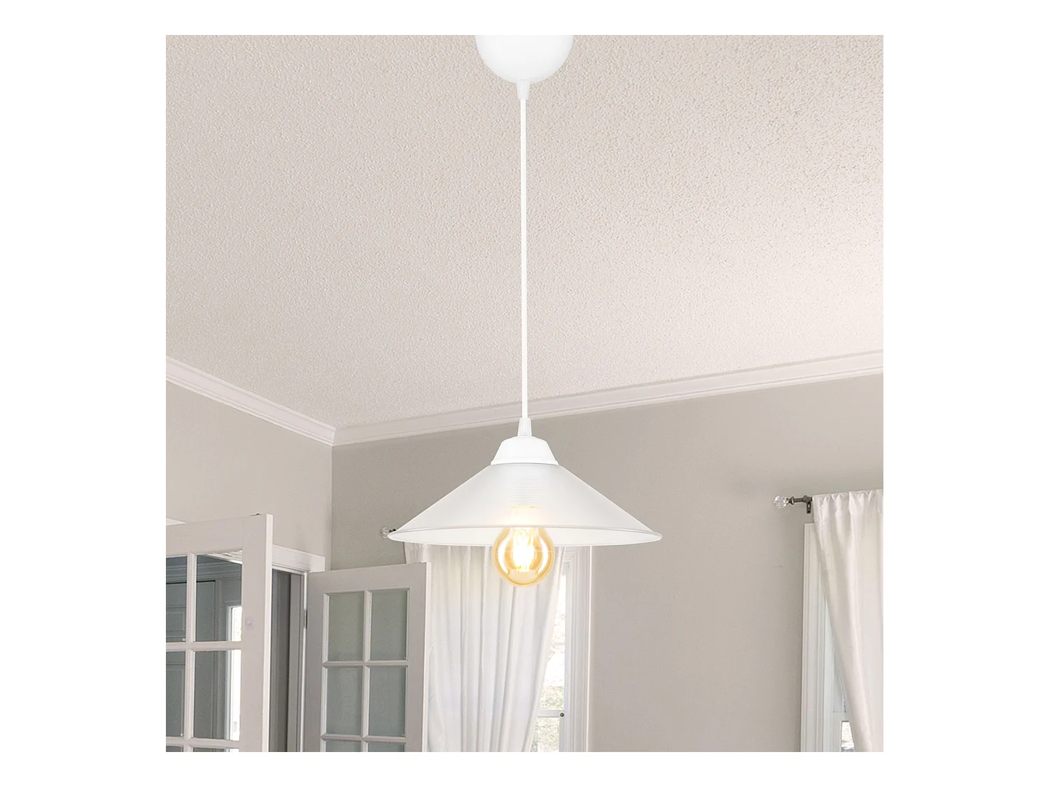 Suspension Hereford en plastique hauteur 48 cm E27 blanc / transparent [lux.pro]