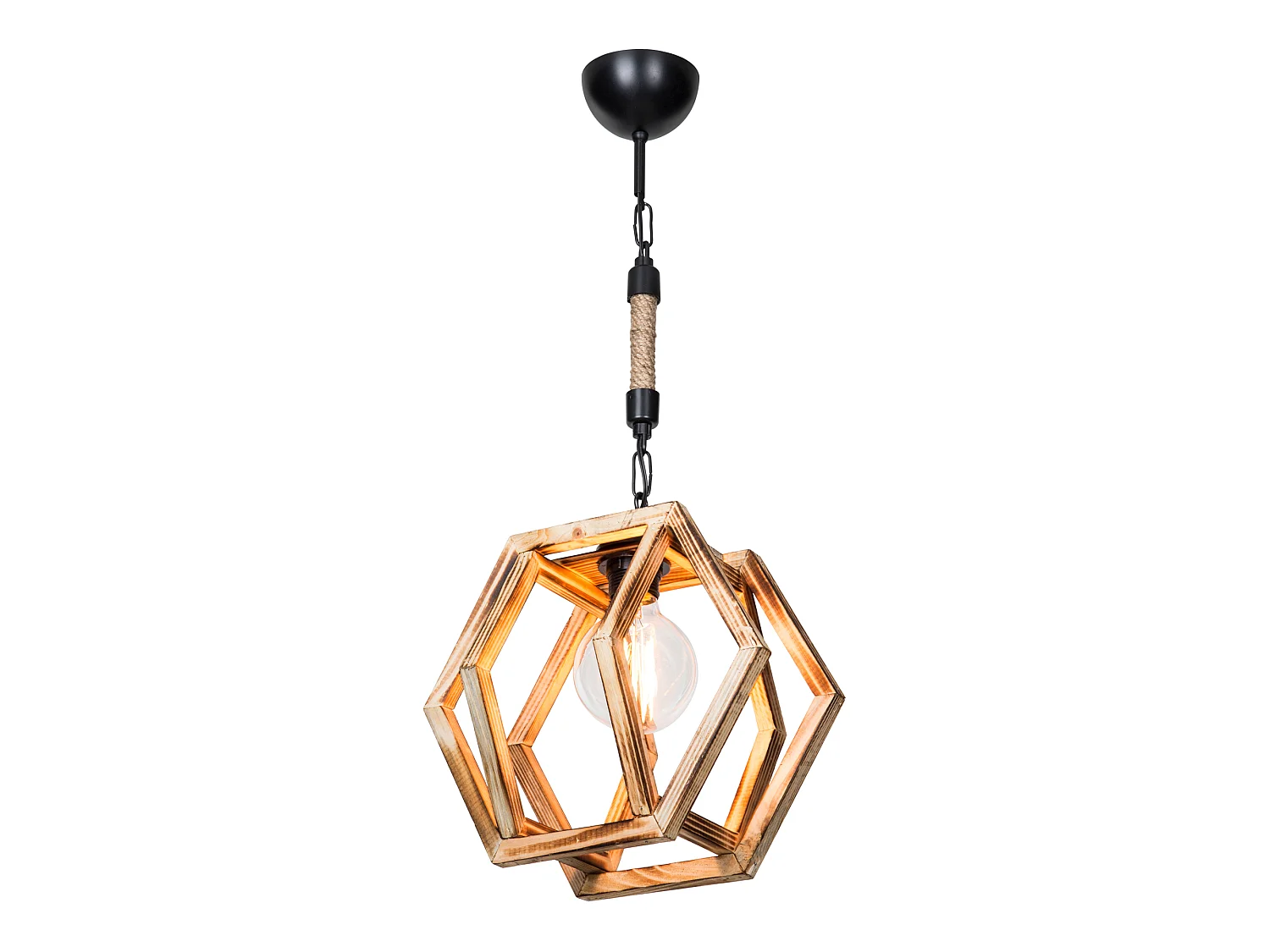 Suspension Cheltenham en métal bois corde de jute hauteur 68 cm E27 [lux.pro]