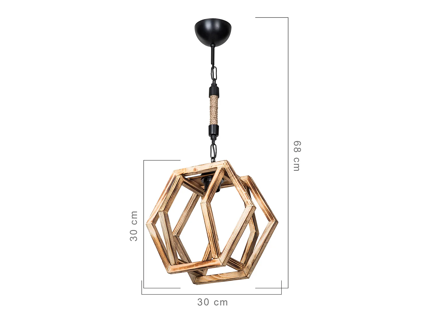 Suspension Cheltenham en métal bois corde de jute hauteur 68 cm E27 [lux.pro]