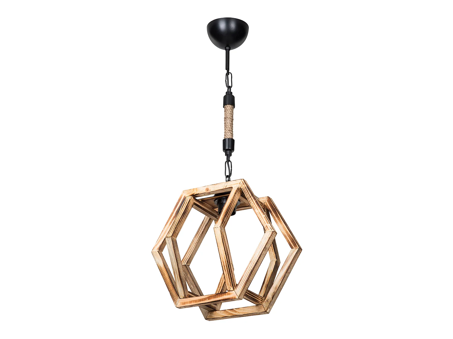 Suspension Cheltenham en métal bois corde de jute hauteur 68 cm E27 [lux.pro]