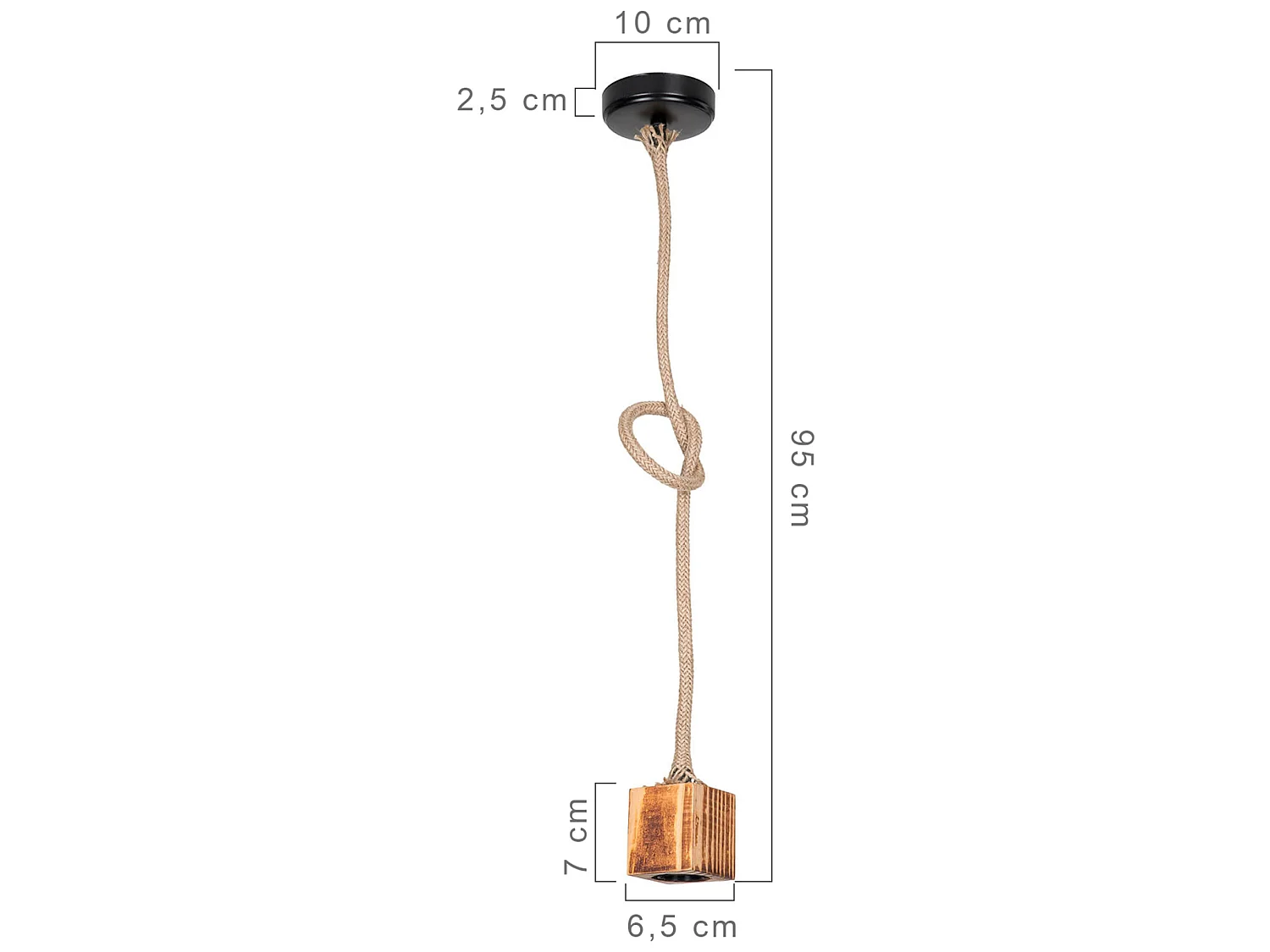 Suspension Corby en métal bois corde de jute hauteur 95 cm E27 [lux.pro]