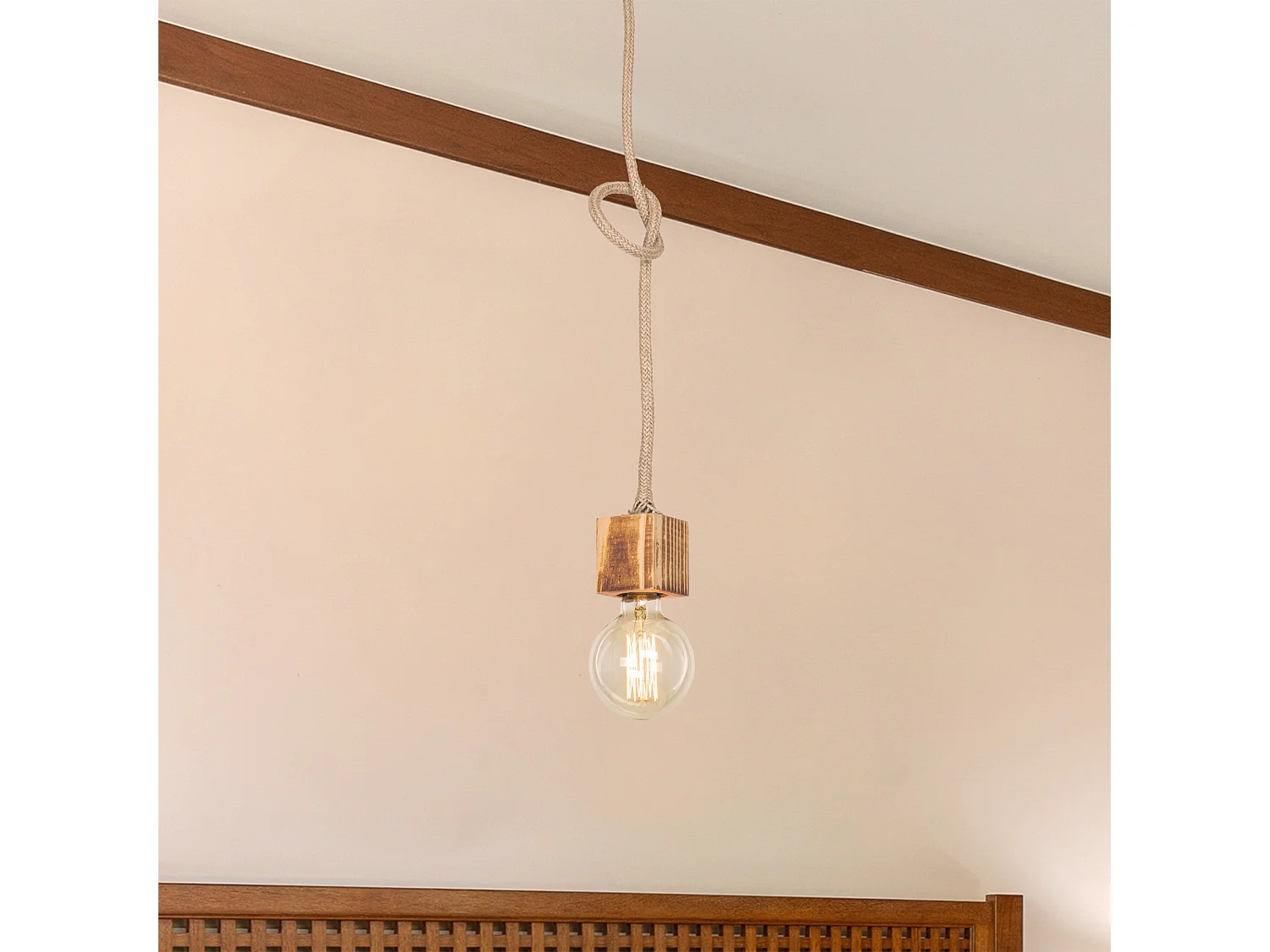 Suspension Corby en métal bois corde de jute hauteur 95 cm E27 [lux.pro]