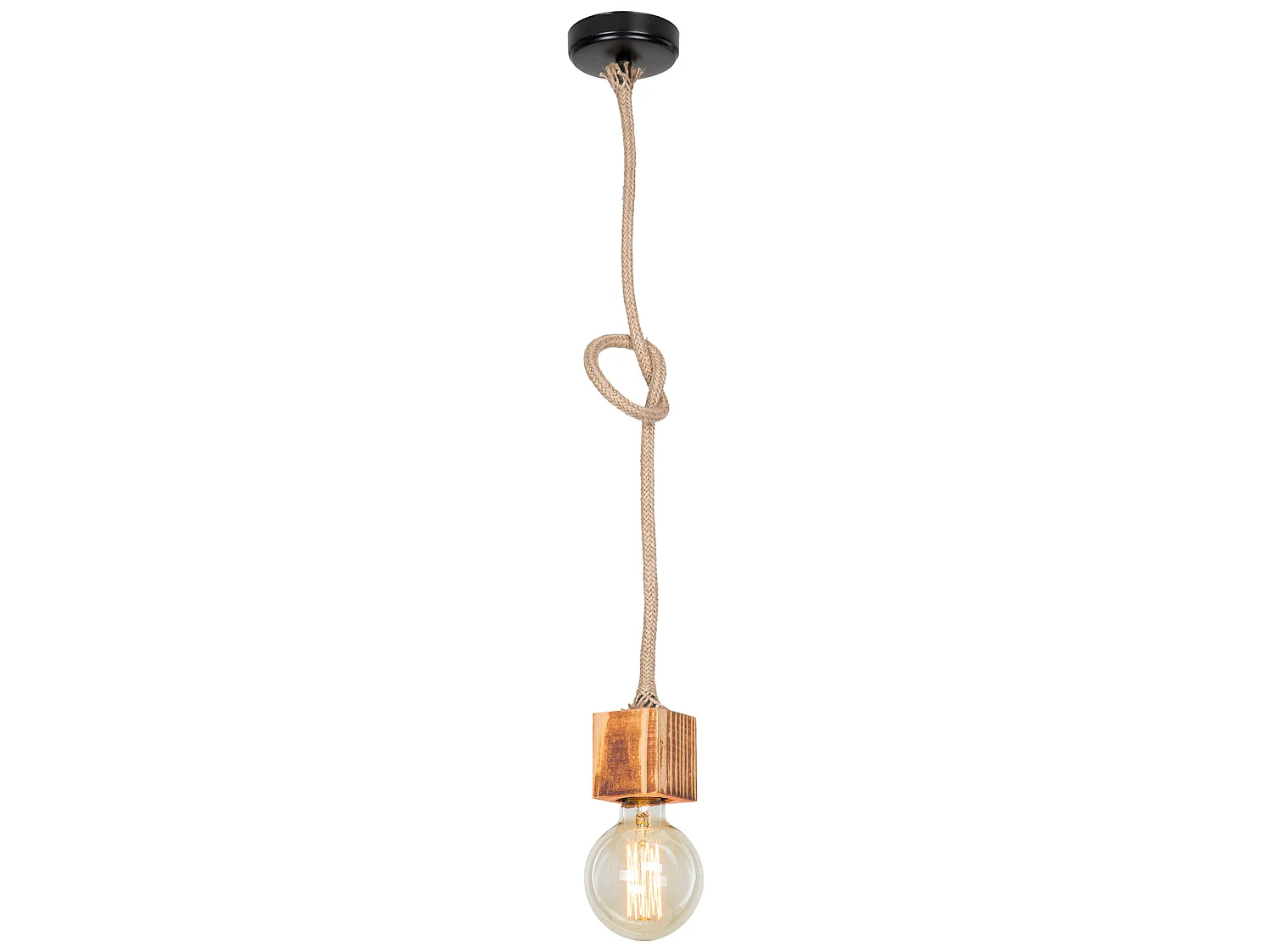 Suspension Corby en métal bois corde de jute hauteur 95 cm E27 [lux.pro]