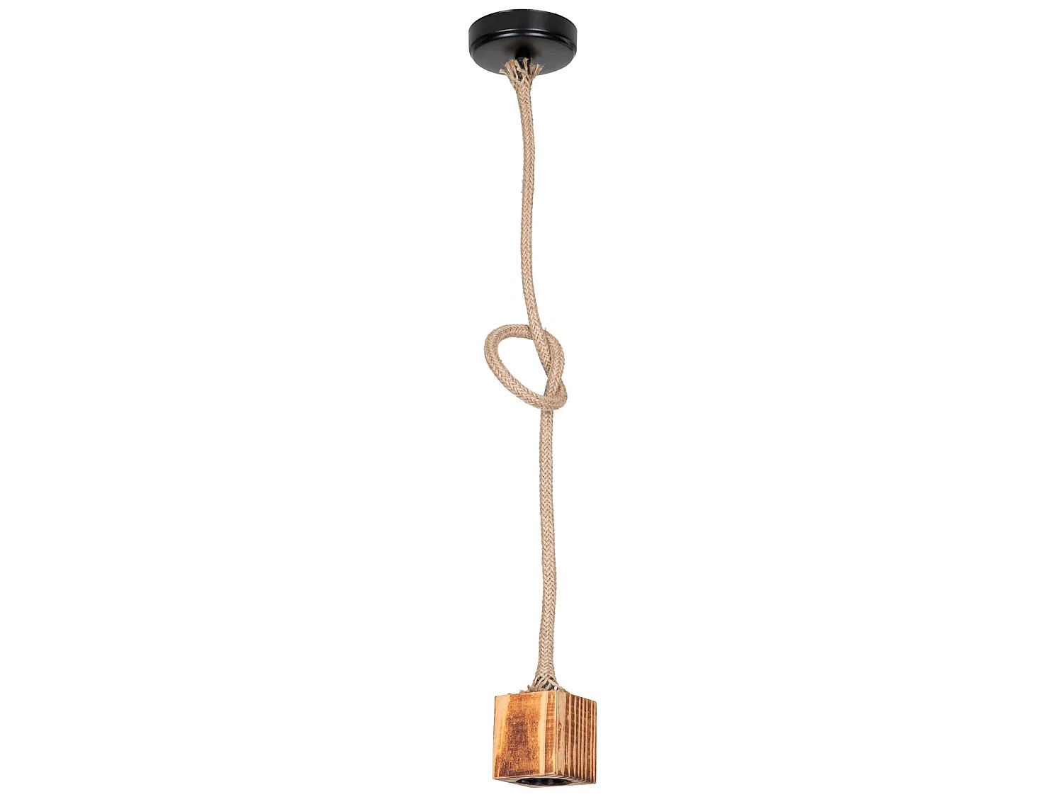 Suspension Corby en métal bois corde de jute hauteur 95 cm E27 [lux.pro]