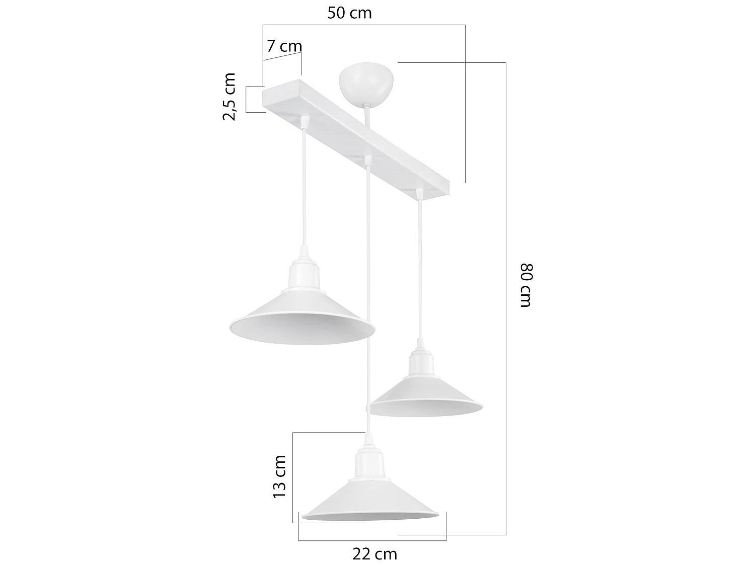 Suspension Darlington en plastique hauteur 80 cm 3 x E27 blanc [lux.pro]