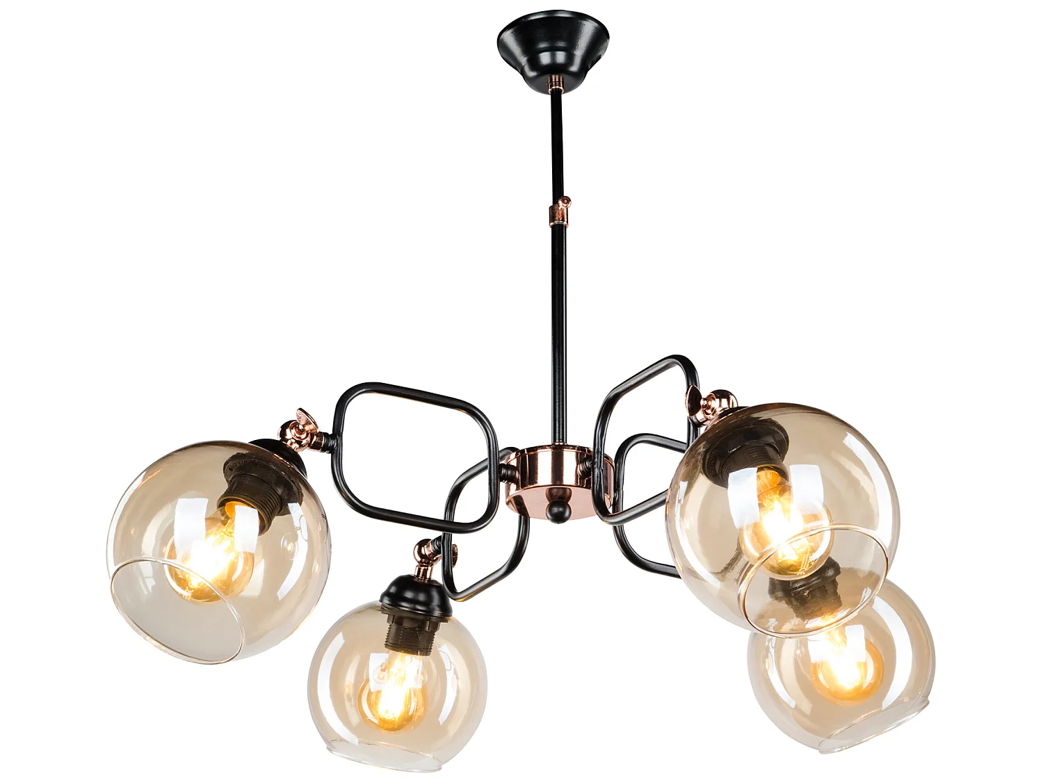 Suspension Crawley en métal verre hauteur 57 cm 4 x E27 noir / cuivre [lux.pro]