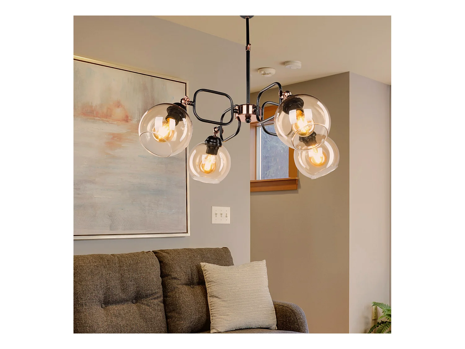 Suspension Crawley en métal verre hauteur 57 cm 4 x E27 noir / cuivre [lux.pro]