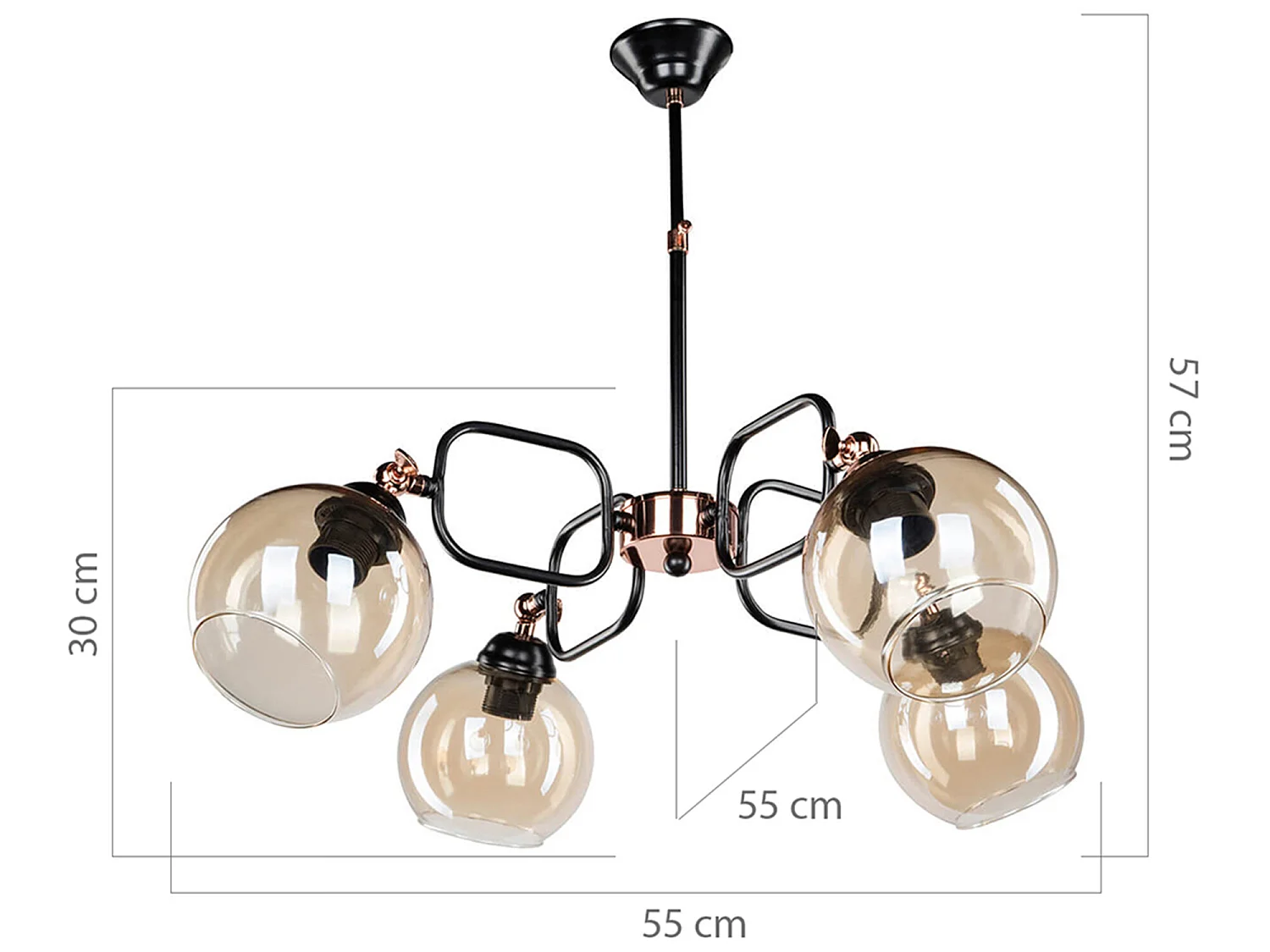 Suspension Crawley en métal verre hauteur 57 cm 4 x E27 noir / cuivre [lux.pro]