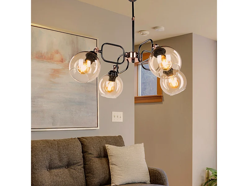 Suspension Crawley en métal verre hauteur 57 cm 4 x E27 noir / cuivre [lux.pro]