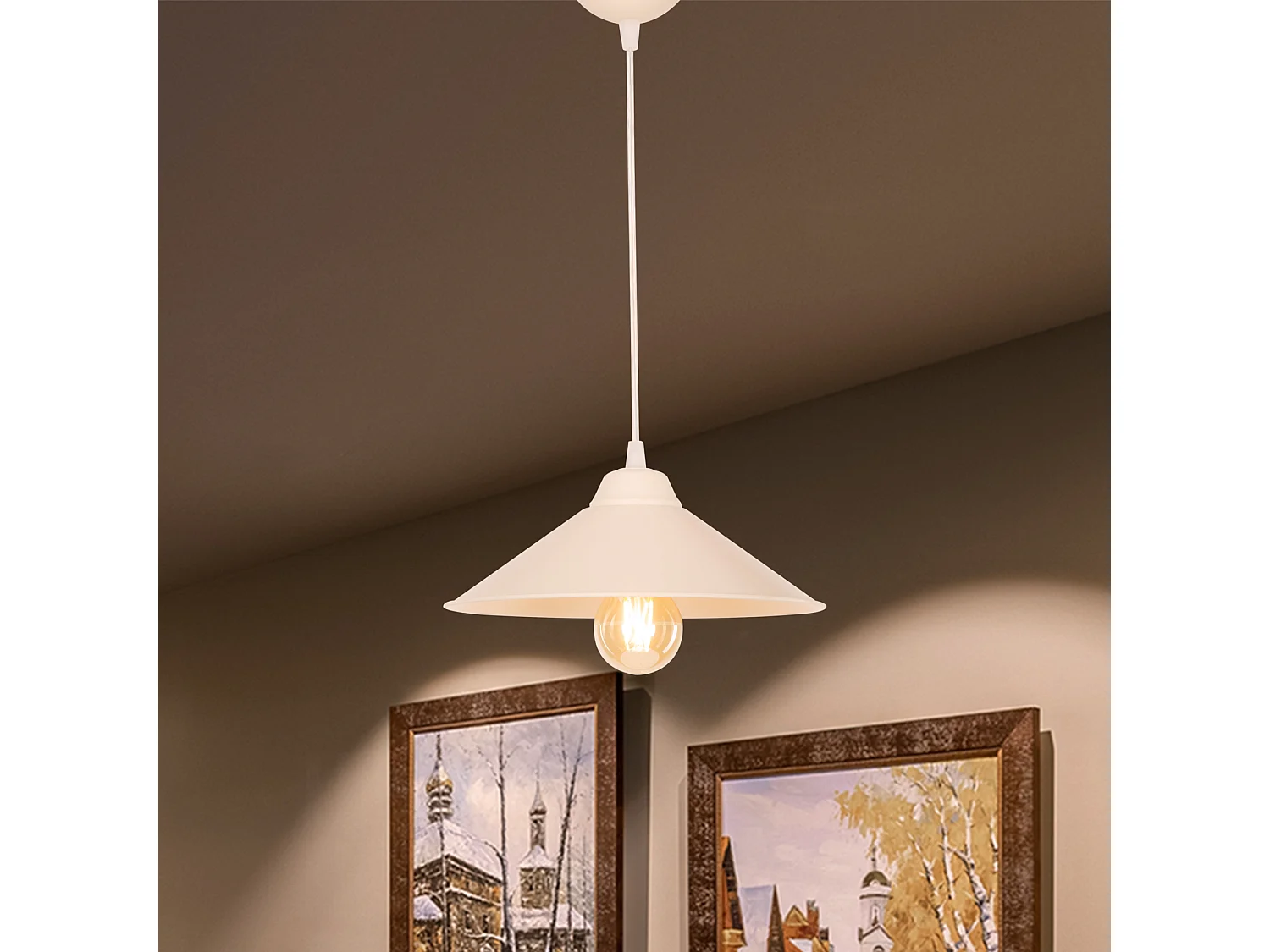 Suspension Hereford en plastique hauteur 48 cm E27 blanc / crème [lux.pro]