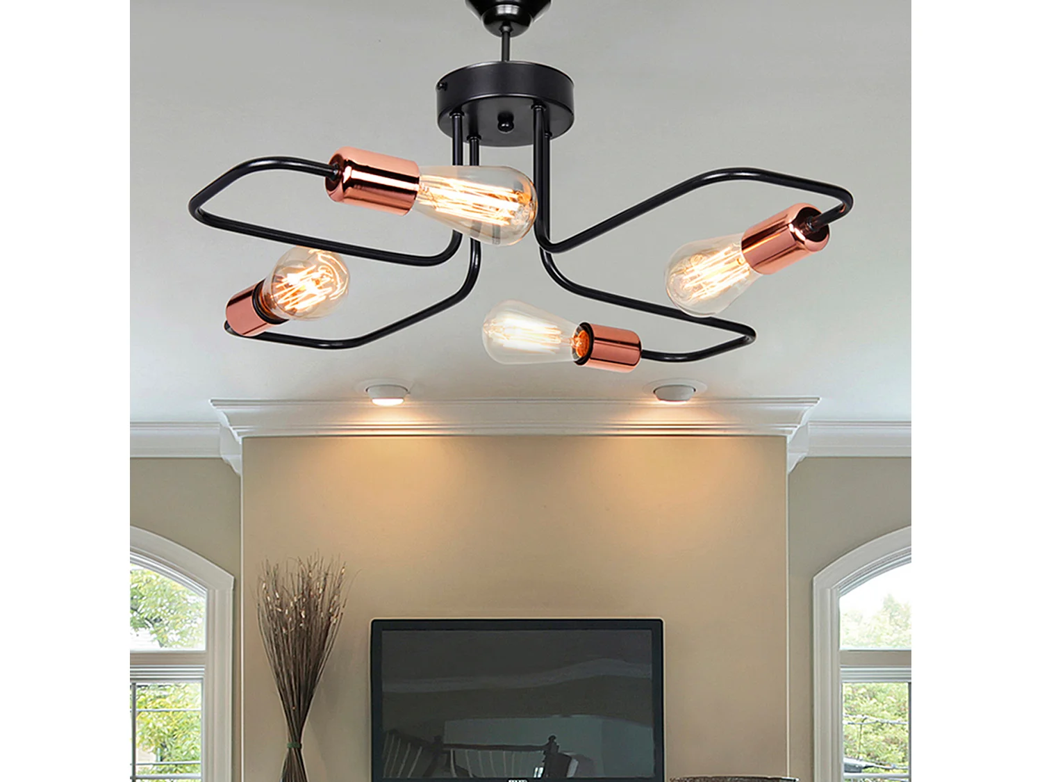 Plafonnier Harlow en métal 37 cm 4 x E27 noir / cuivre [lux.pro]